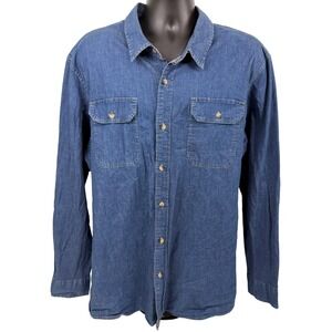 Wrangler Mens Blue Denim Long Sleeve Button Down Shirt 2XL Stretch Workwear